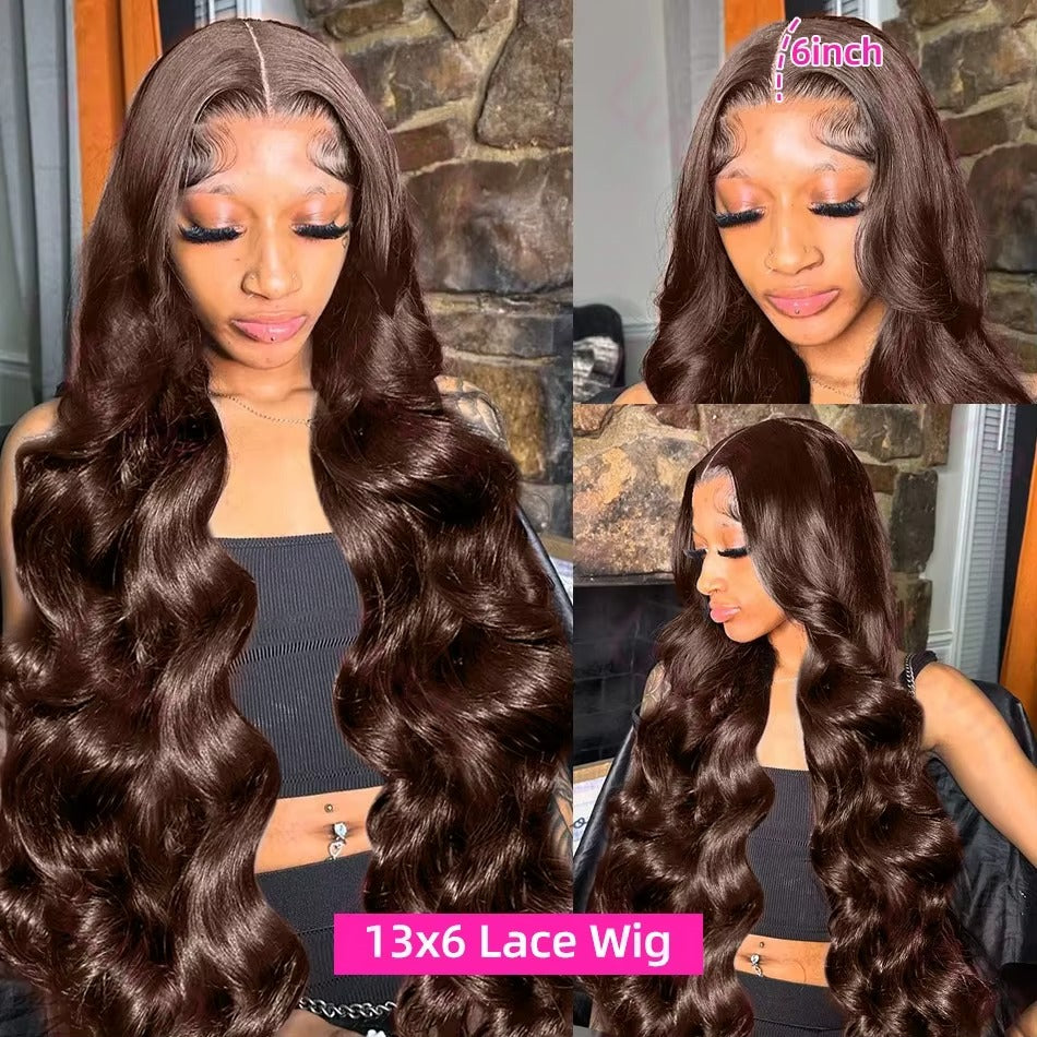 Chocolate Brown Body Wave Human Hair Lace Front Wig