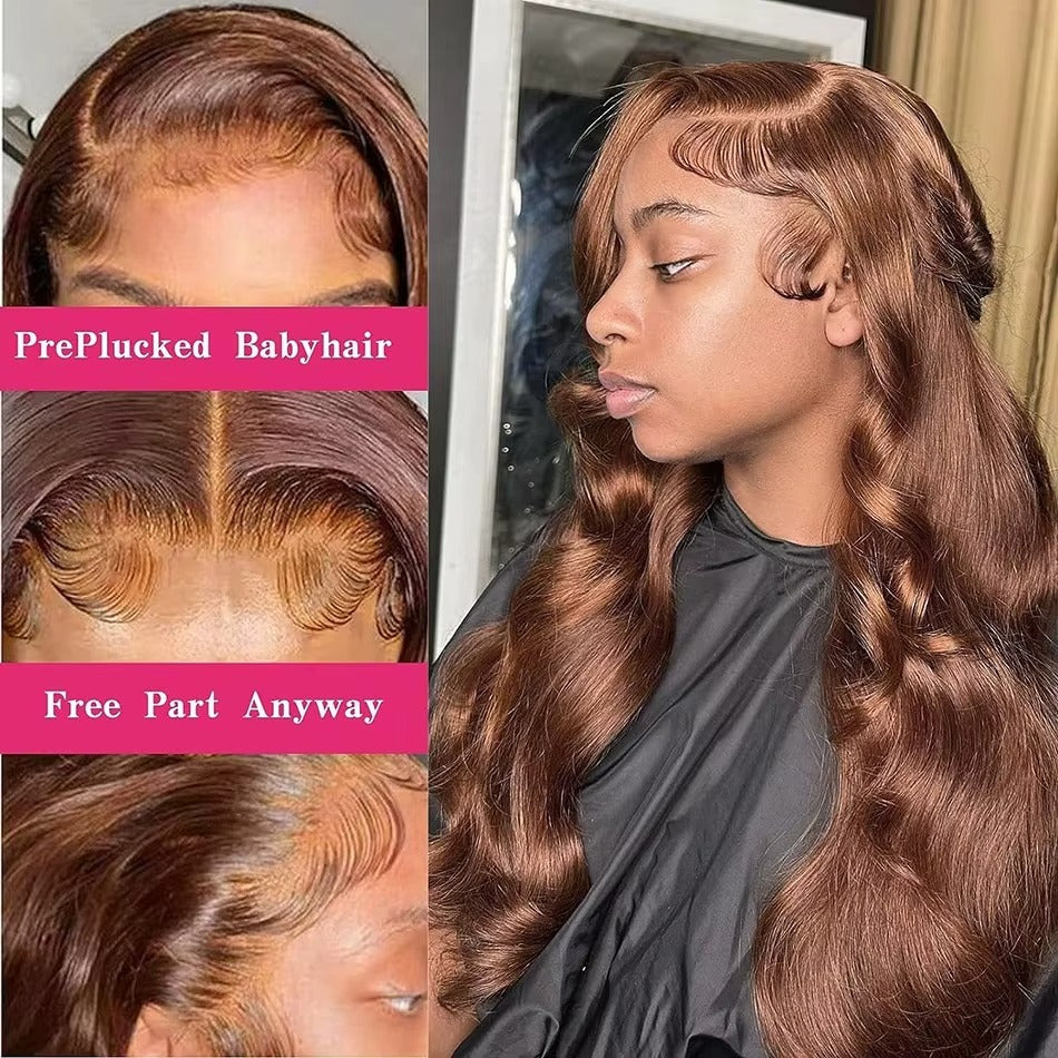 Chocolate Brown Body Wave Human Hair Lace Front Wig