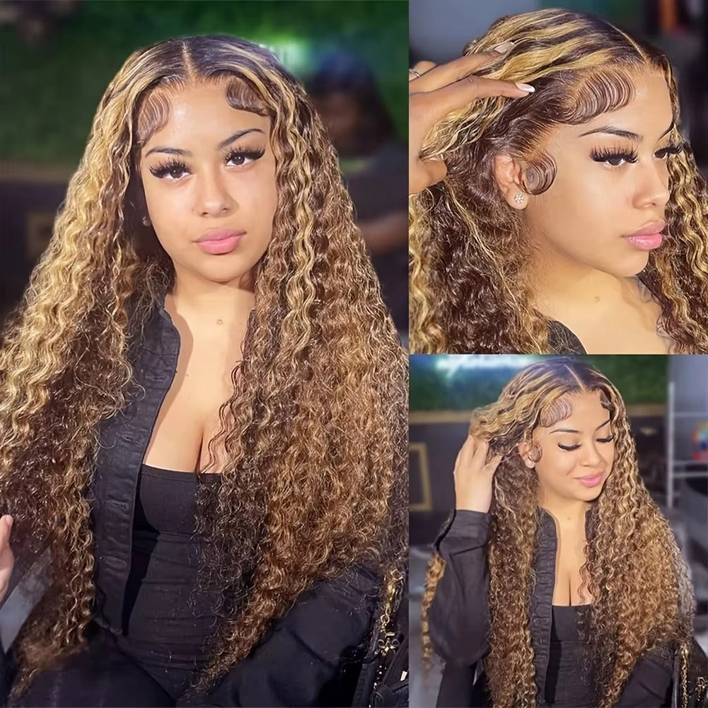 Curly highlighted brown wig HD