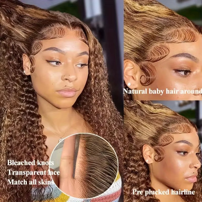 Curly highlighted brown wig HD