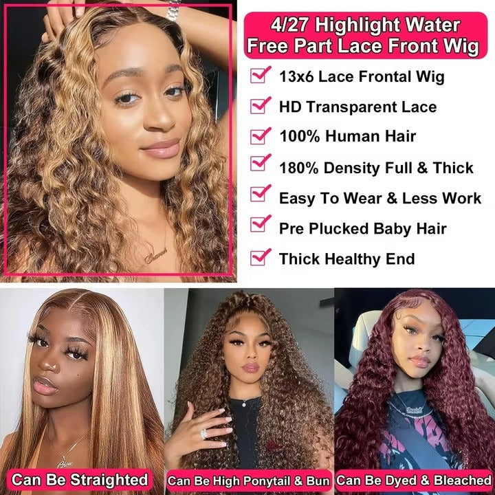 Curly highlighted brown wig HD