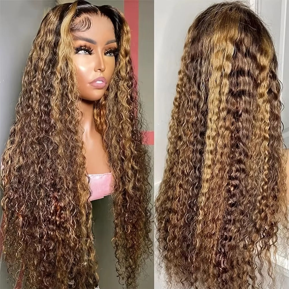 Curly highlighted brown wig HD