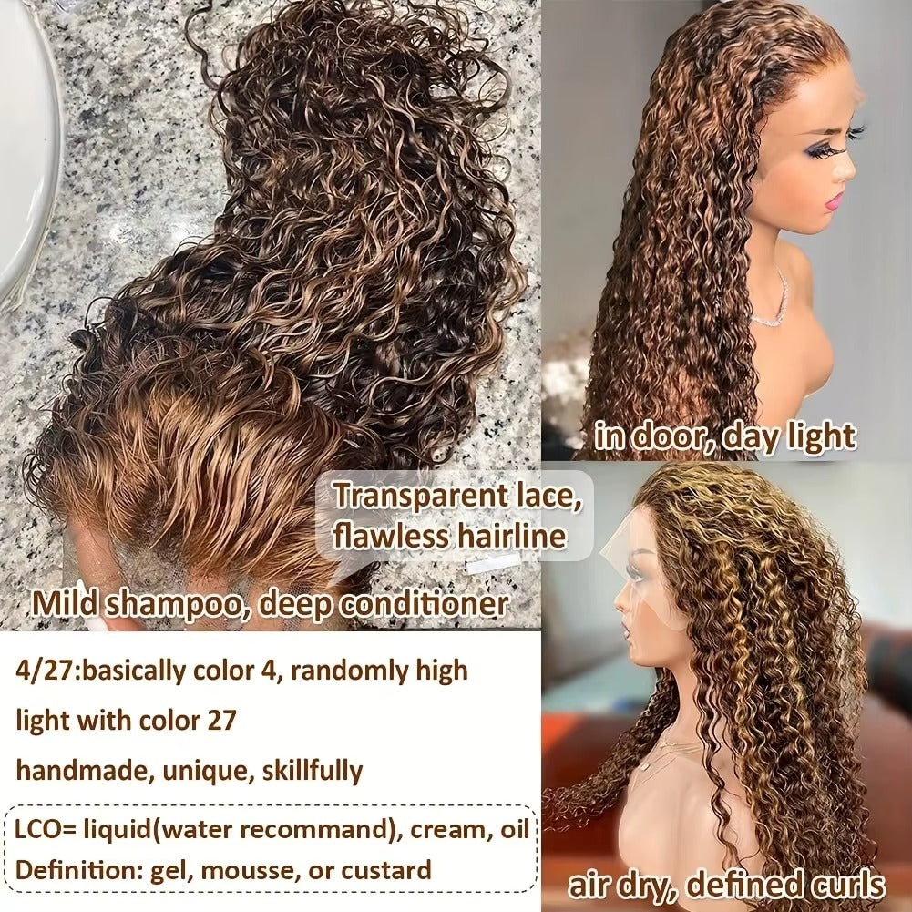 Curly highlighted brown wig HD