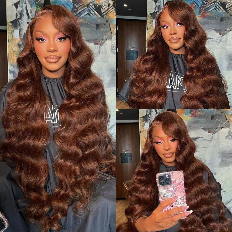 Chocolate Brown Body Wave Human Hair Lace Front Wig