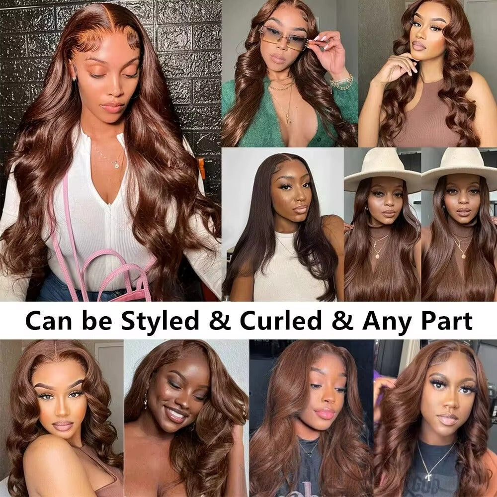 Chocolate Brown Body Wave Human Hair Lace Front Wig