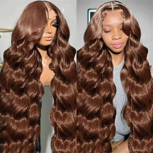 Chocolate Brown Body Wave Human Hair Lace Front Wig