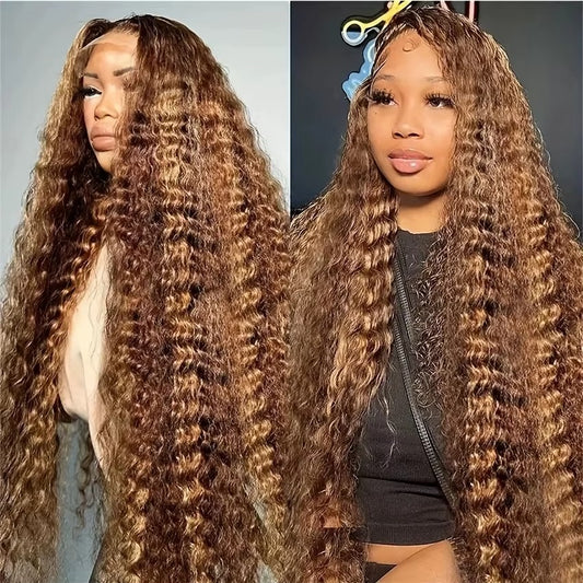 Curly highlighted brown wig HD